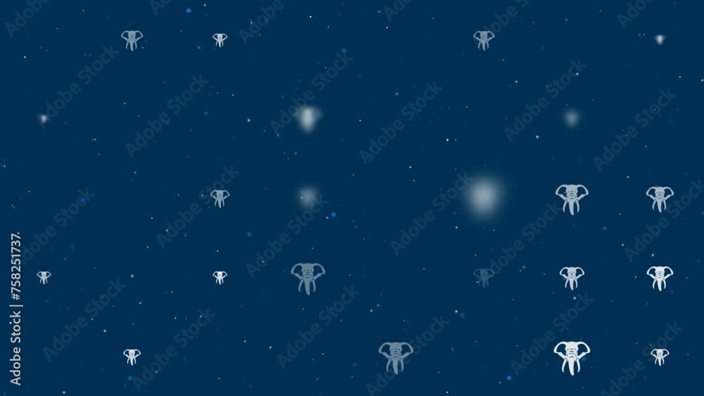 Poster template animation of evenly spaced elephant heads of different sizes and opacity. animation of tran