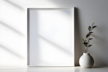 frame and vase at white wall