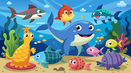 Fototapeta premium cartoon-sea-animals vector illustration 