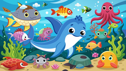Obraz na płótnie Canvas cartoon-sea-animals vector illustration 