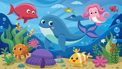 Fototapeta premium cartoon-sea-animals vector illustration 
