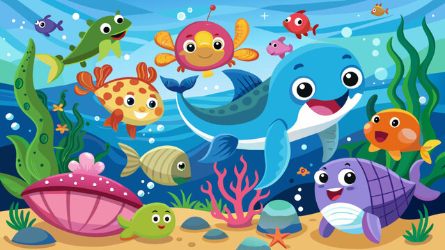 cartoon-sea-animals vector illustration 