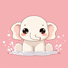 Adorable Baby Elephant Cartoon Illustration: A Playful and Joyful Character on a Soft Pink Background Perfect for Children’s Content, Nursery Decor, and Kids Products