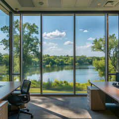 Serene Desk with a View in Nature generative ai