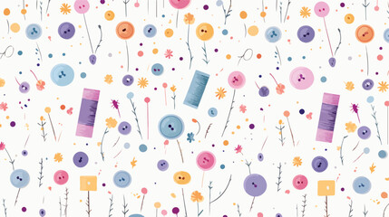 A playful pattern of sewing tools like needles thre - obrazy, fototapety, plakaty