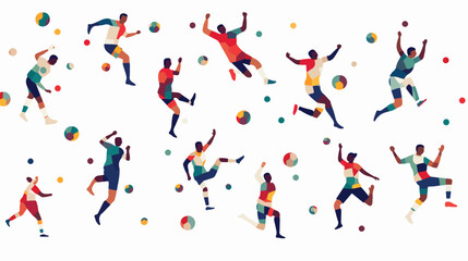 Fototapeta na wymiar A playful pattern of soccer players kicking balls a
