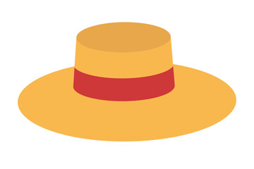 Straw hat with red ribbon flat icon. Vector illustration