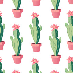 Cute cactus seamless pattern. Desert spiny plant, tropical home plants.Vector illustration EPS10.