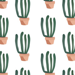 Cute cactus seamless pattern. Desert spiny plant, tropical home plants.Vector illustration EPS10.