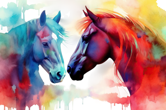 horse colorful exposure watercolor Abstract background double Horse background
