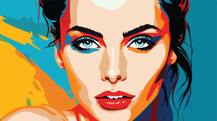 A pop art portrait of a woman with bold outlines an