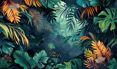 Gordijnen tropical leaves , tropical jungle landscape , texture background wallpaper ©  Wall by creator