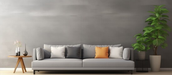 Fototapeta na wymiar Gray sofa in living room with space for mockup.