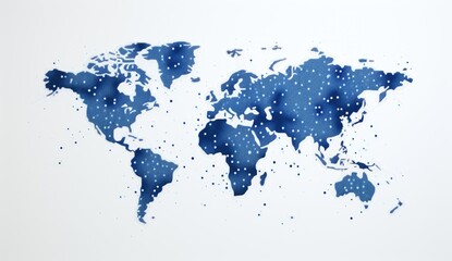 a pixelated map of the world with blue dots