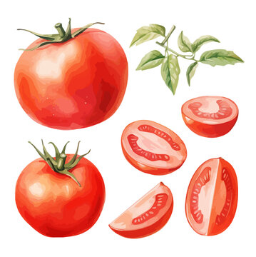 Watercolor Graphic Painting, Collection of tomatoes, isolated on a white background, vector, Illustration & Drawing clipart