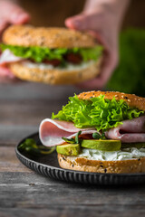 sandwich with ham on the table 