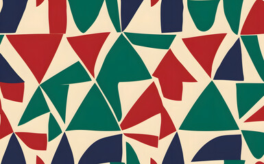 a Colorful vibrant geometric shapes inspired The pattern consists of triangles and rectangles in shades of blue, green, red, and yellow, 
Wallpaper Background