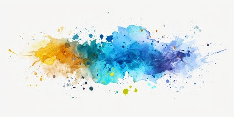 A dynamic watercolor splash artwork transitions from deep navy to golden yellow, capturing a journey from calm to vibrant energy on white paper.