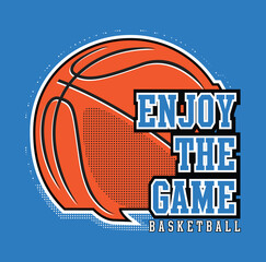 Modern, Youthful, Clean, Motivational Basketball Sport Sticker, T-shirt Design Clothing And Apparel Vector Illustration Art On Blue Background