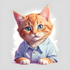 Cute Ginger Cat in Blue Shirt Illustration - obrazy, fototapety, plakaty