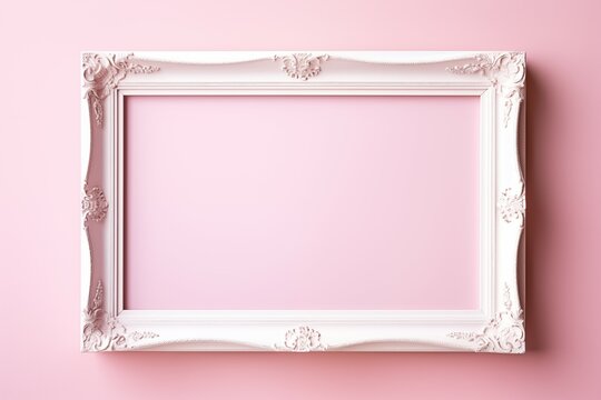 Sunlight and white blank frame for photo with shadow on pink wall