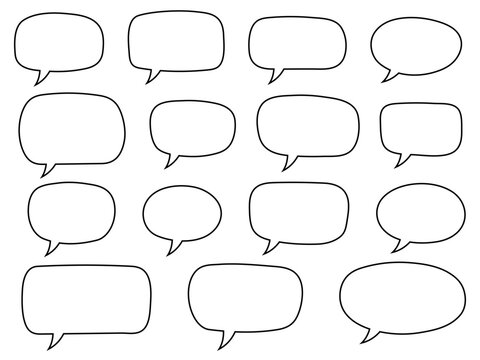 Set of hand drawn line speech bubbles in rectangular shape. Speech balloon, chat bubble art vector line speech bubbles for apps and websites.