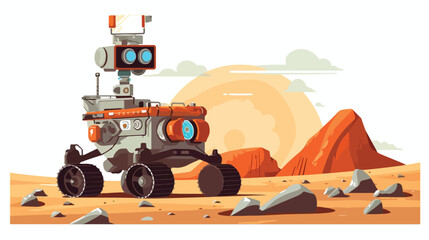 Fototapeta na wymiar A robot exploring the surface of Mars with a rover.