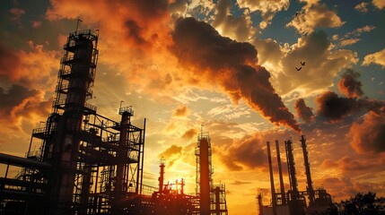 a factory with a lot of smoke coming out of it's stacks