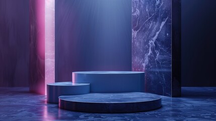 Elegant 3D Rendered Podiums Illuminated in a Luxurious Marble Room