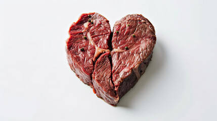 Obraz premium Beef steak in heart shape Isolated on white background