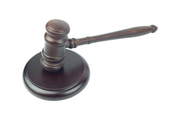 Judge's gavel, chairman's gavel, wooden gavel with stand isolated from background