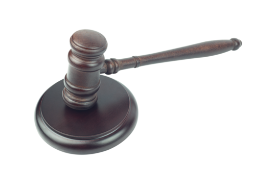 Judge's gavel, chairman's gavel, wooden gavel with stand isolated from background