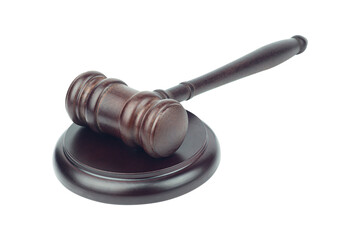 Judge's gavel, chairman's gavel, wooden gavel with stand isolated from background