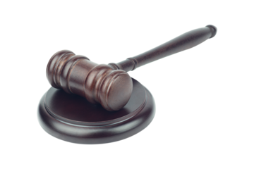 Judge's gavel, chairman's gavel, wooden gavel with stand isolated from background