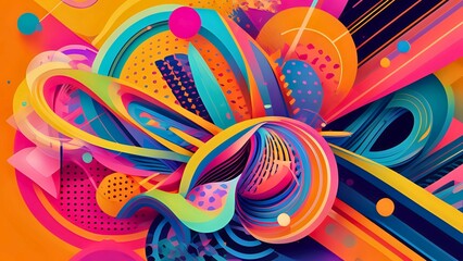 Dynamic Fusion: Eclectic Digital Art with Vibrant Colors and Abstract Patterns