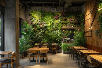 Fototapeta na wymiar Interior design of an organic restaurant