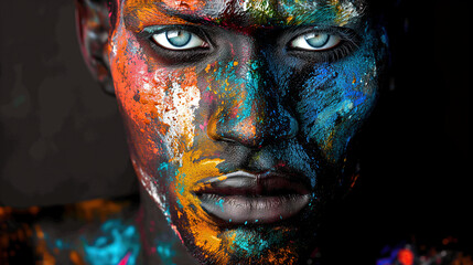 Vibrant Artistry: Man with Multicolored Painted Face