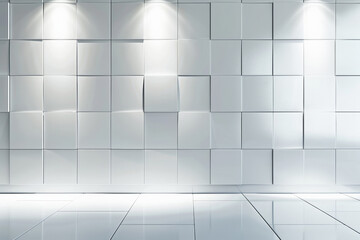 Modern White Tiled Room with Subtle Lighting and Clean Aesthetic