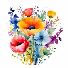 Watercolor summer flowers clipart