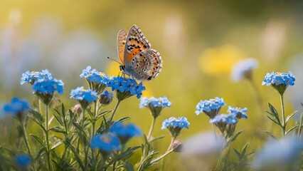 Butterfly on flowers in a meadow