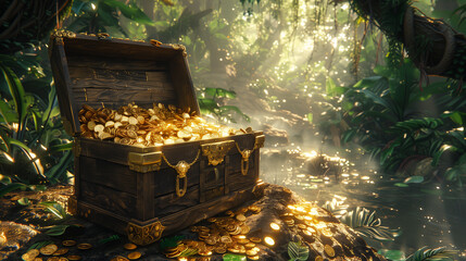 Treasure Chest Full of Gold Background