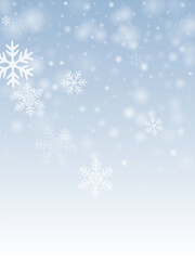 Fototapeta na wymiar Simple flying snow flakes composition. Winter fleck freeze particles. Snowfall weather white blue illustration. Soft snowflakes christmas texture. Snow cold season scenery.