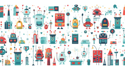 A seamless pattern of robots and aliens coexisting