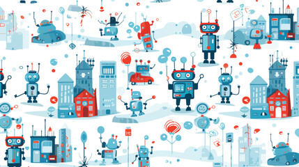 A seamless pattern of robots and aliens coexisting