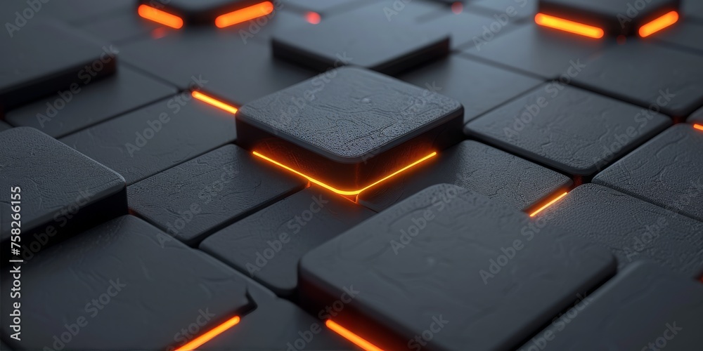 Poster Modern Black Keyboard with Orange Backlighting: The Intersection of Design and Technology, Generative AI