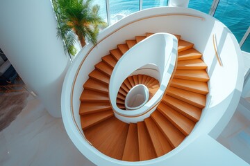 Modern luxury spiral staircase in home showcase interior