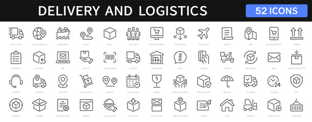 Delivery and Logistics thin line icons set. Delivery, Shipping editable stroke icon collection. Vector - 758266527