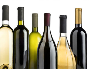 verschiedene Weinflaschen isoliert auf wei&szlig;en Hintergrund, Freisteller 
