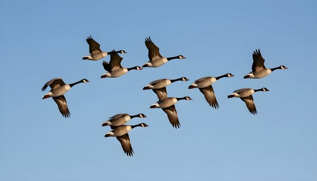 A Flock Of Geese Flying In Formation