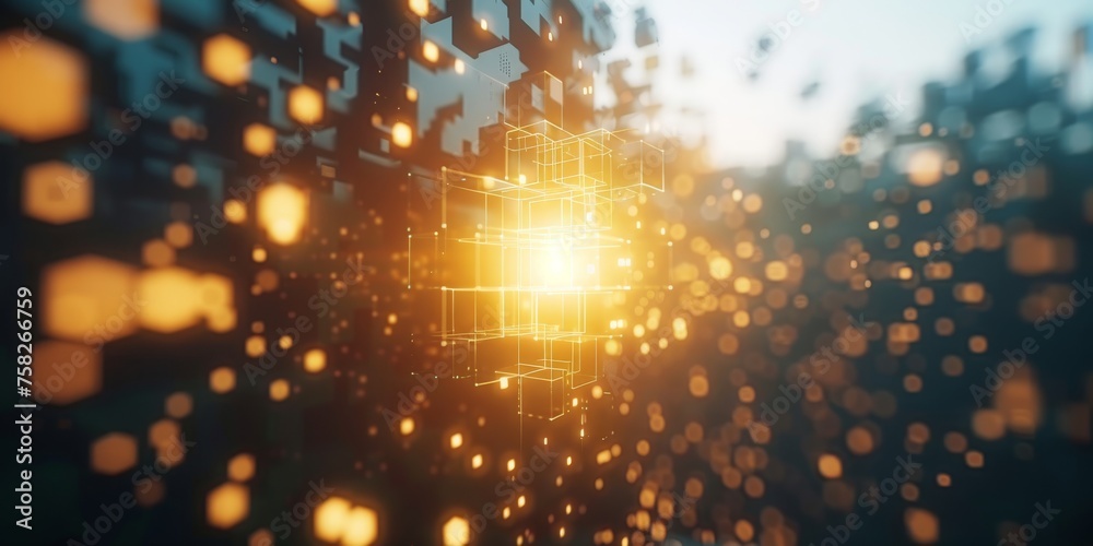 Poster Warm Golden Bokeh: A Luminous, Shimmering Light Particle Abstract Composition, Generative AI